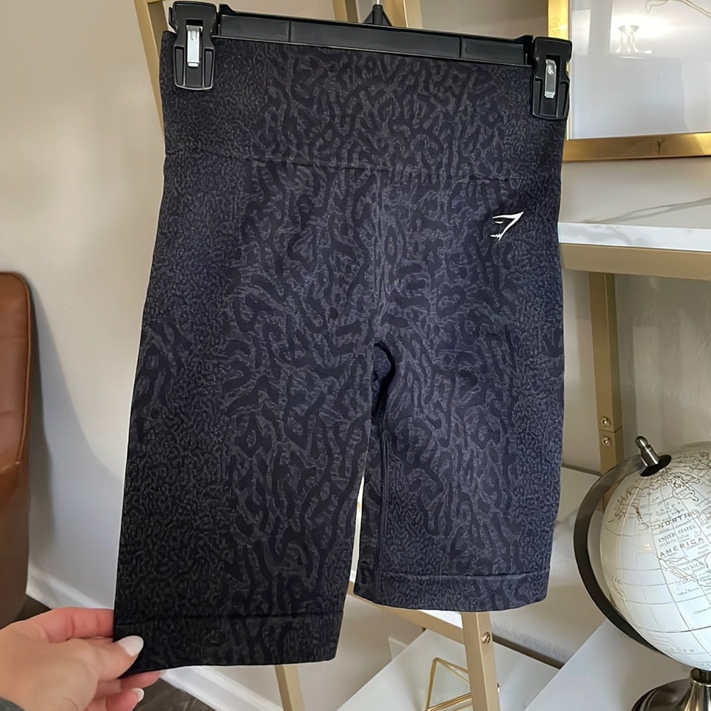 Black cheetah print gym shark shorts